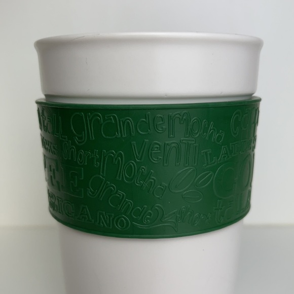 Starbucks 2008 Coffee Tea Ceramic Mug Cup Green Silicone Rubber Handle Band 12oz - Picture 6 of 6